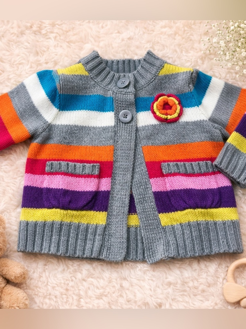 WonderKids Colorful Striped Cardigan Jacket, 18 Months